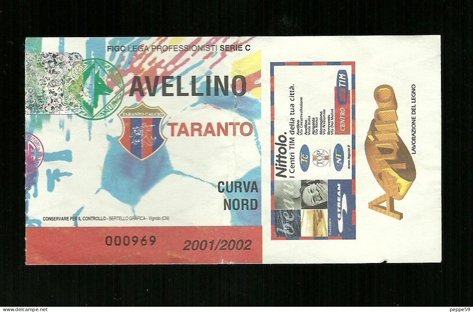 Biglietto Di Ingresso - Partita Lega Calcio Avellino - Taranto 2001-2002 - Altri & Non Classificati