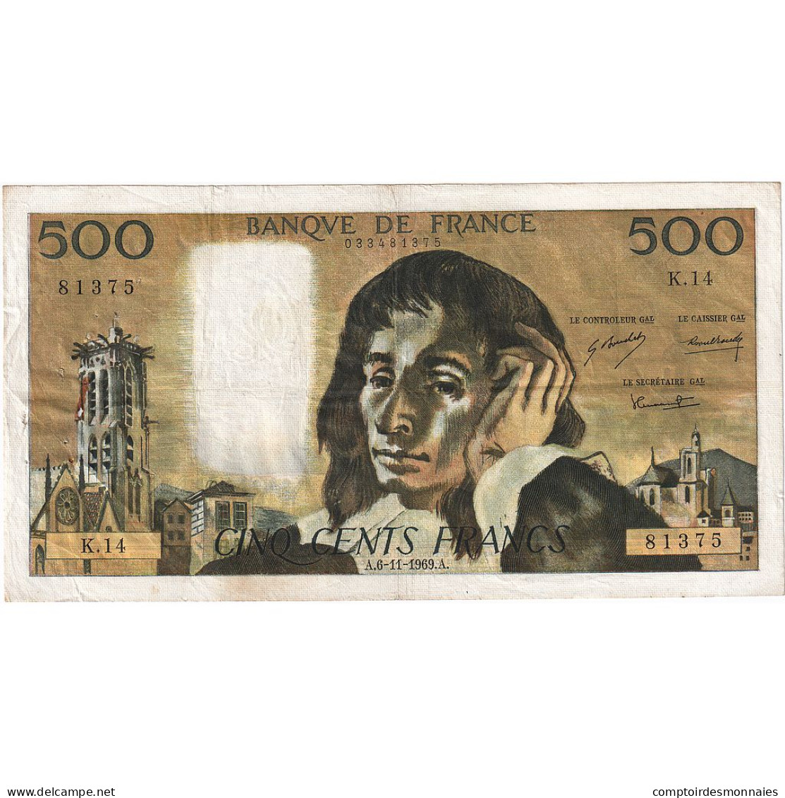 France, 500 Francs, Pascal, 1969, K.14, TTB, Fayette:71.4, KM:156a - 500 F 1968-1993 ''Pascal''