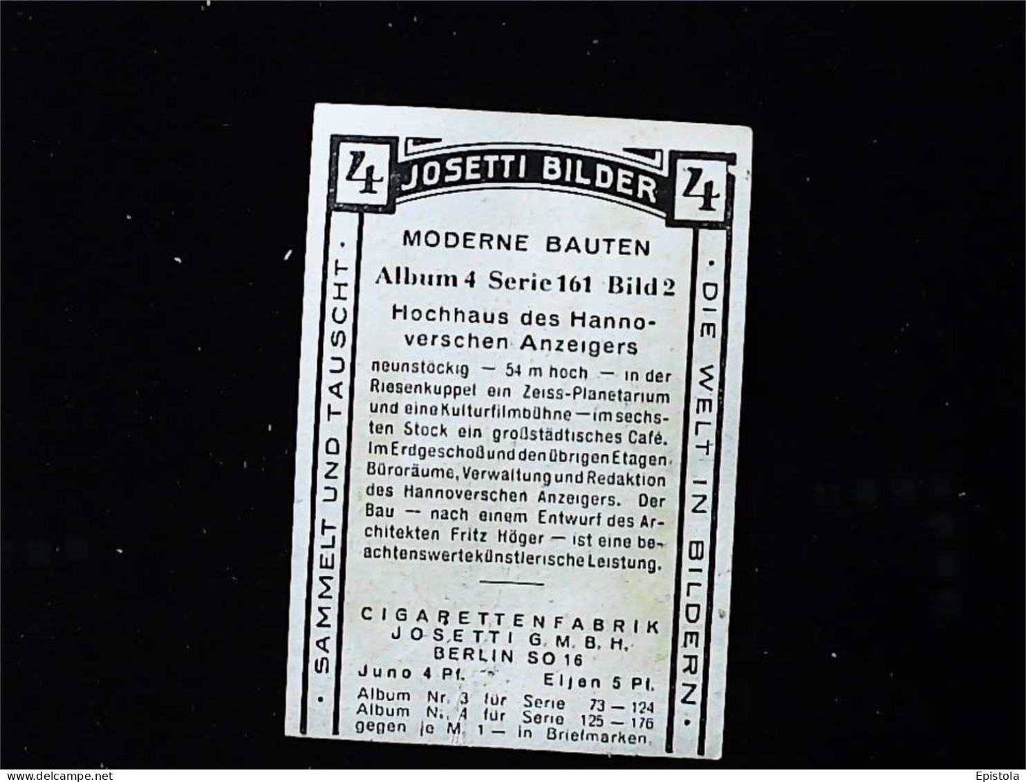 ► Gratte-ciel De Hanovre ANZEGEIR Chromo-Image Cigarette Josetti Bilder Berlin Album 4 1920's - Other Brands