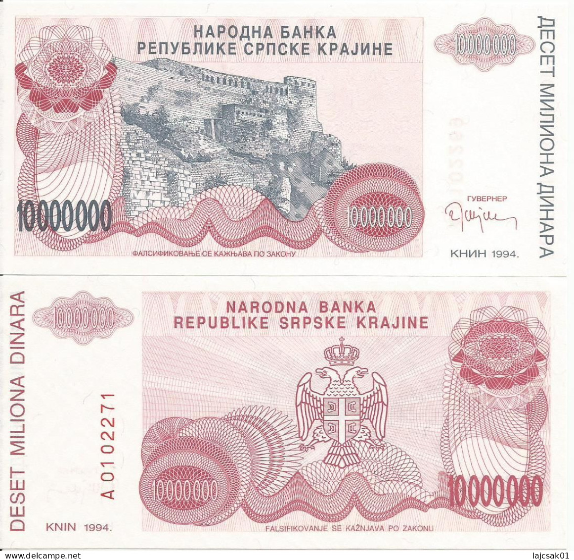 Knin 10.000.000 Dinara 1994. UNC P-R34a - Croatia
