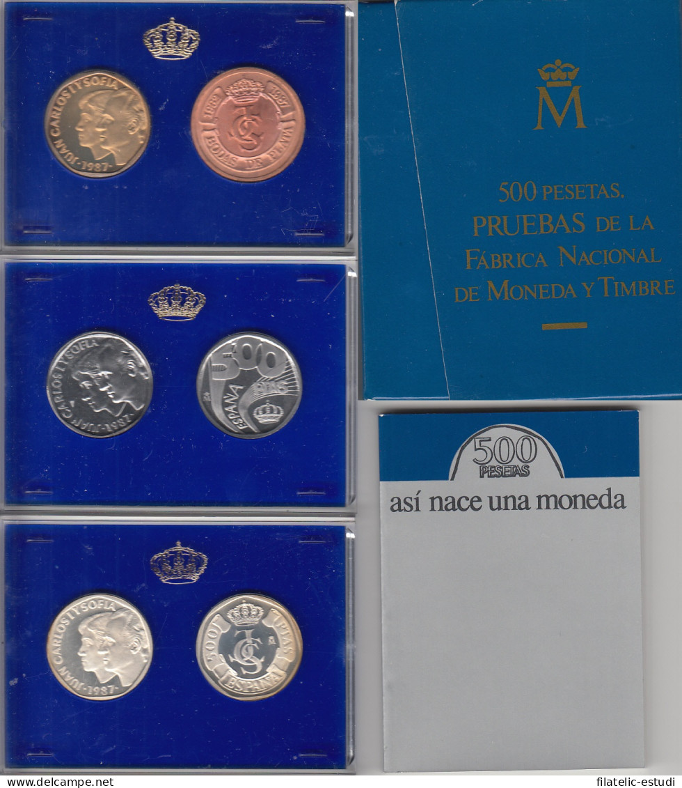 España Spain  Cartera Oficial Pesetas 1987 Estuche Bodas SSMM Juan Carlos I FN - Sets Sin Usar &  Sets De Prueba