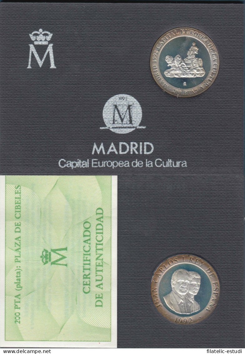 España Spain  1992 Cartera Oficial  FNMT  200 Ptas Plata Juan Carlos I Cibeles - Mint Sets & Proof Sets