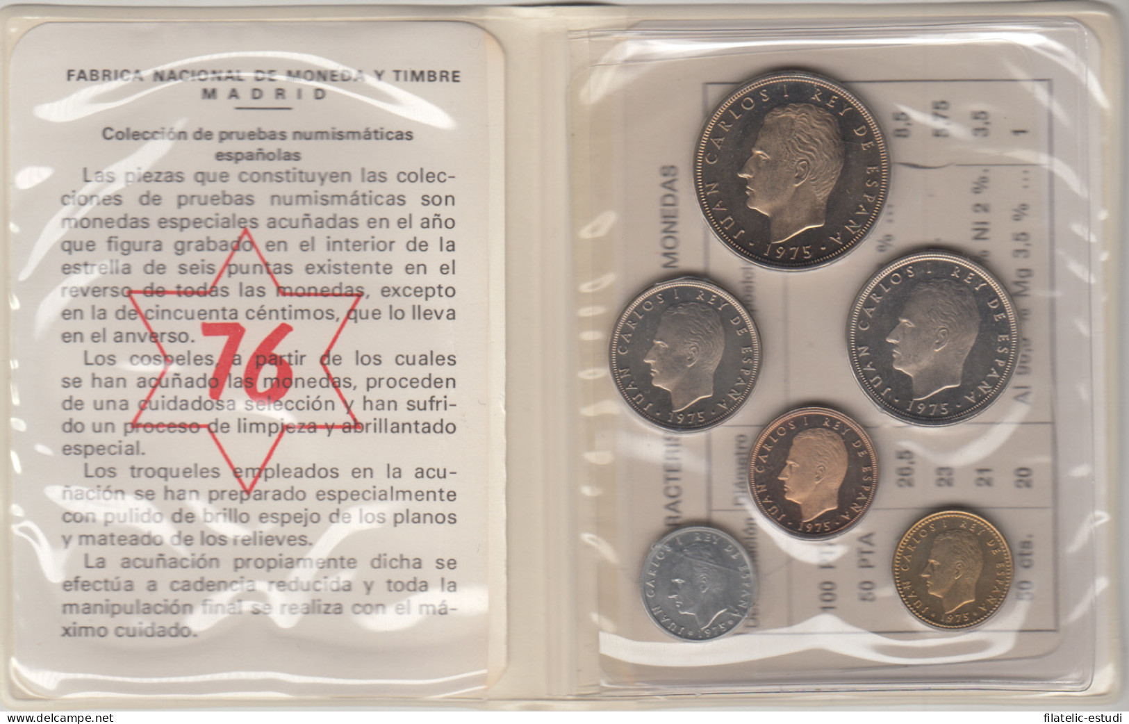 España Spain Cartera Oficial  Pesetas 1975 (*19-76) Juan Carlos I FNMT - Mint Sets & Proof Sets