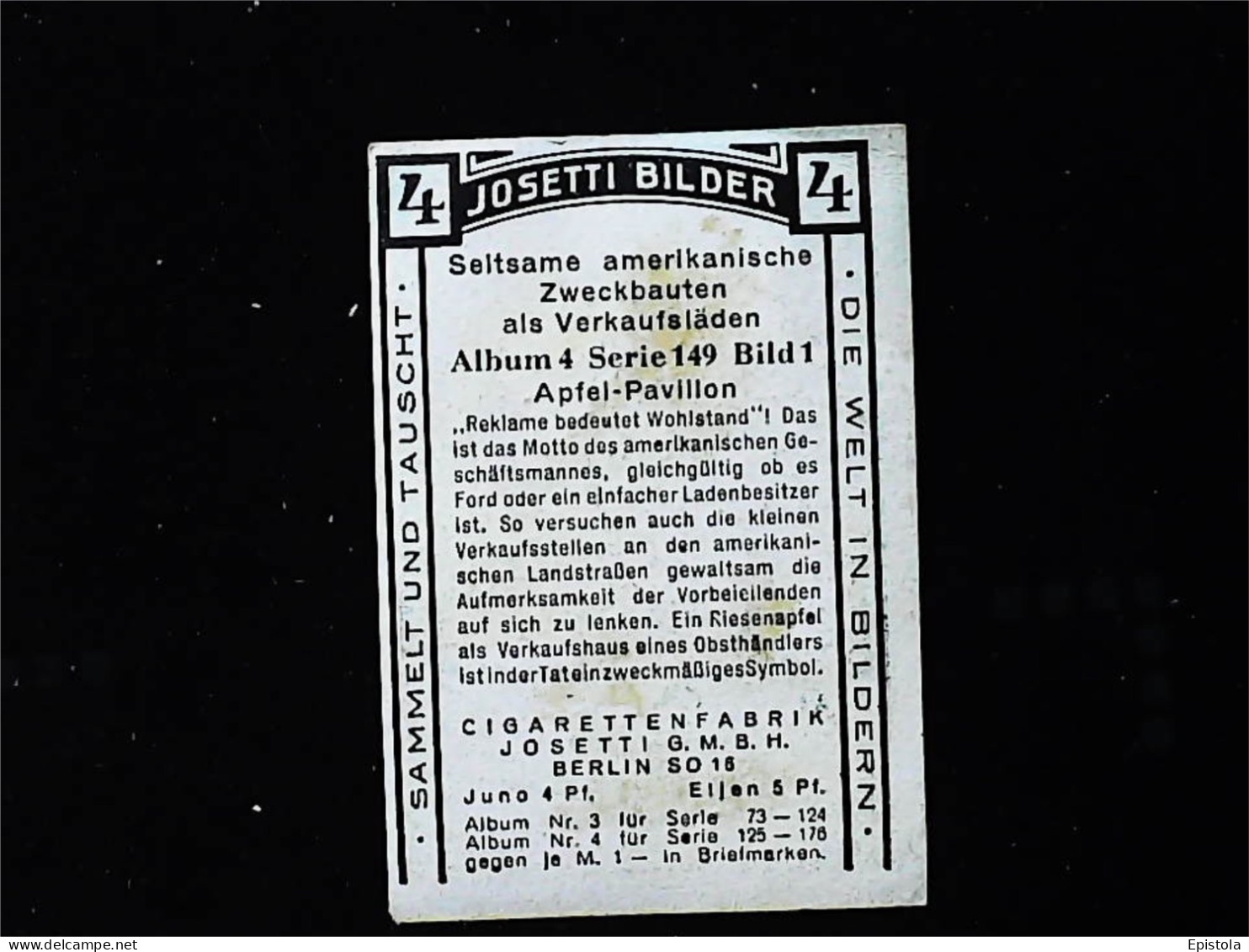 ► APFEL APPEL POMME Pavillon De Réclame Américain  - Chromo-Image Cigarette Josetti Bilder Berlin Album 4 1920's - Other Brands