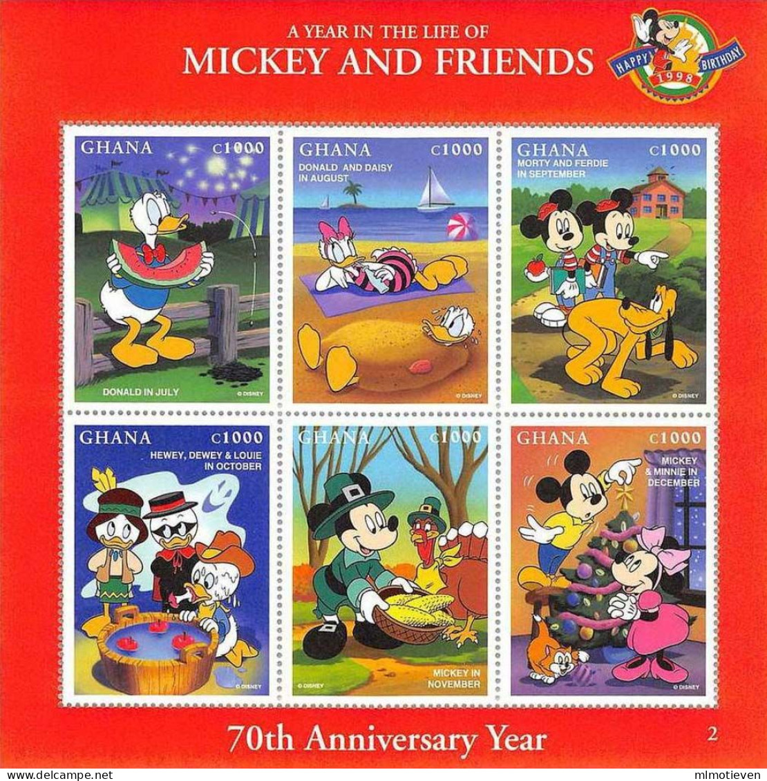 MWD-BK3-130-3a MINT PF/MNH ¤ GHANA 1998 6w In Serie (OPDRUK) ¤ ONE YEAR WITH MICKEY AND HIS FRIENDS - DISNEY'S FRIENDS - Disney