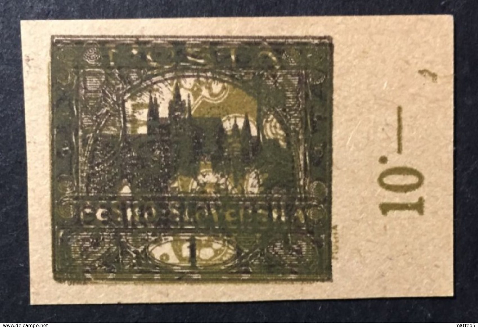 1919  Czechoslovakia - Hradcany At Castle- Prague Castle - Variety, Double Color Printing - Unused ( Mint Hinged ) - Unused Stamps