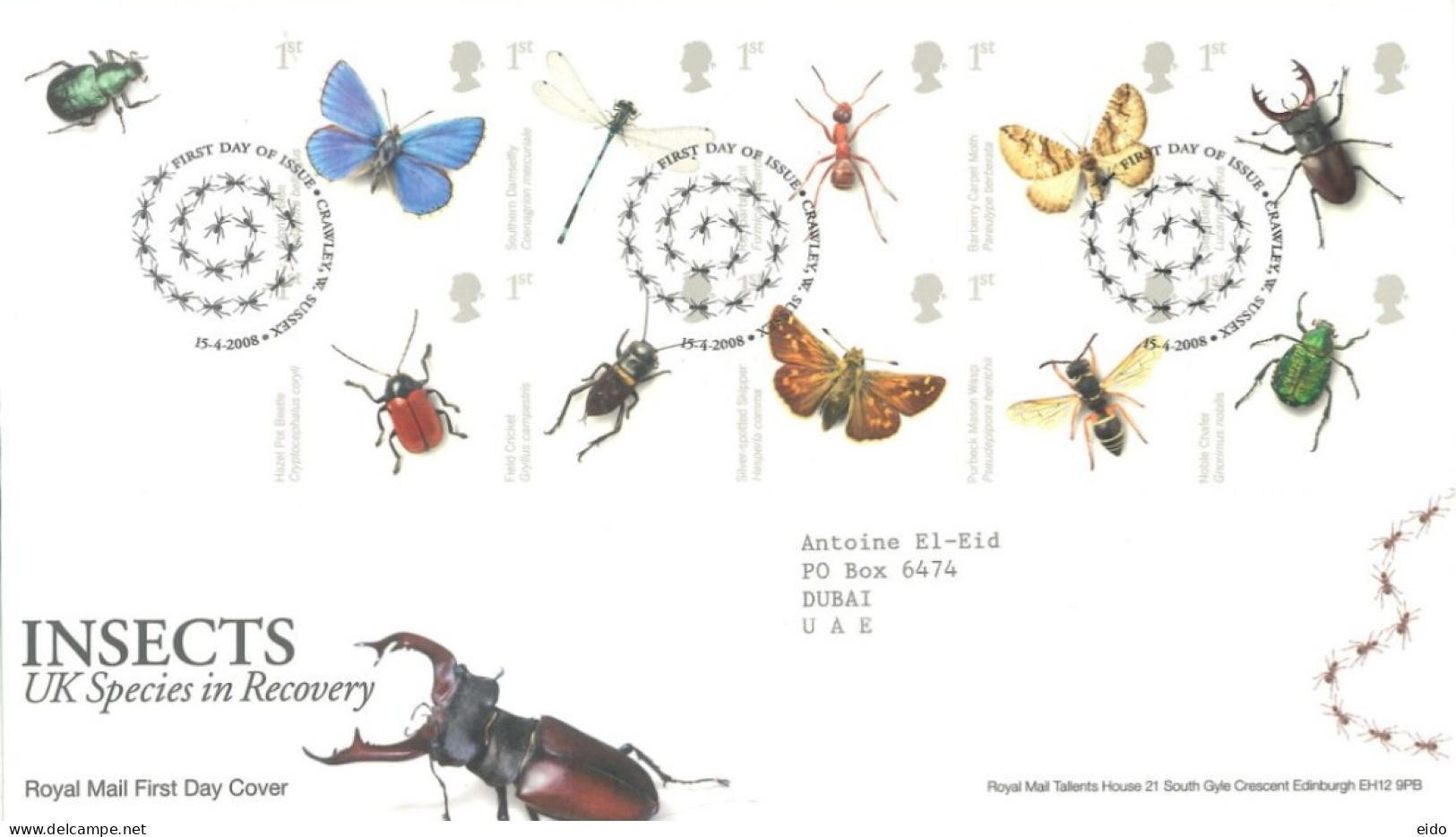 GREAT BRITAIN - 2008, FDC STAMPS OF INSECTS UK SPECIES IN RECOVERY. - Brieven En Documenten