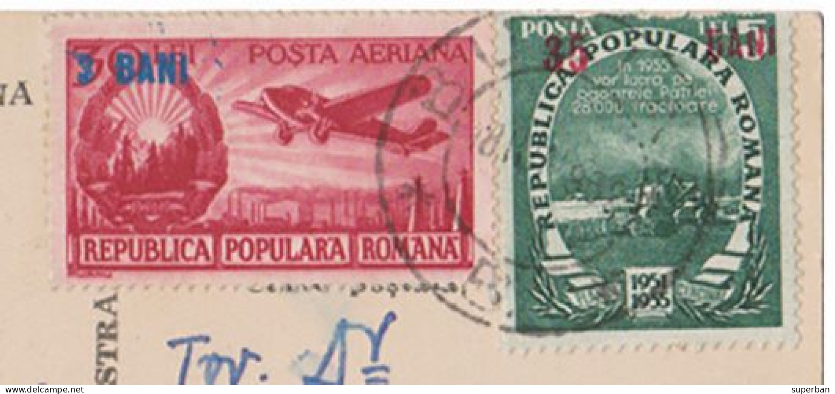 ROMANIA : 1952 - STABILIZAREA MONETARA / MONETARY STABILIZATION - POSTCARD MAILED With OVERPRINTED STAMPS - RRR (an319) - Briefe U. Dokumente