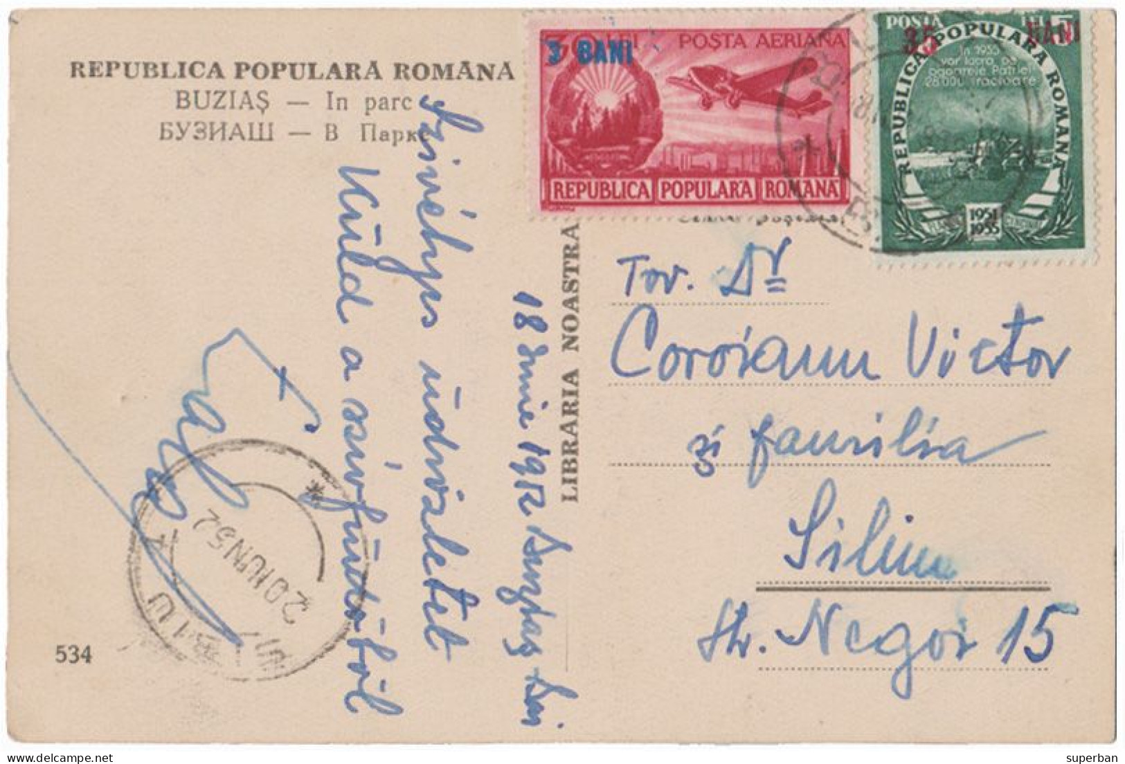 ROMANIA : 1952 - STABILIZAREA MONETARA / MONETARY STABILIZATION - POSTCARD MAILED With OVERPRINTED STAMPS - RRR (an319) - Brieven En Documenten