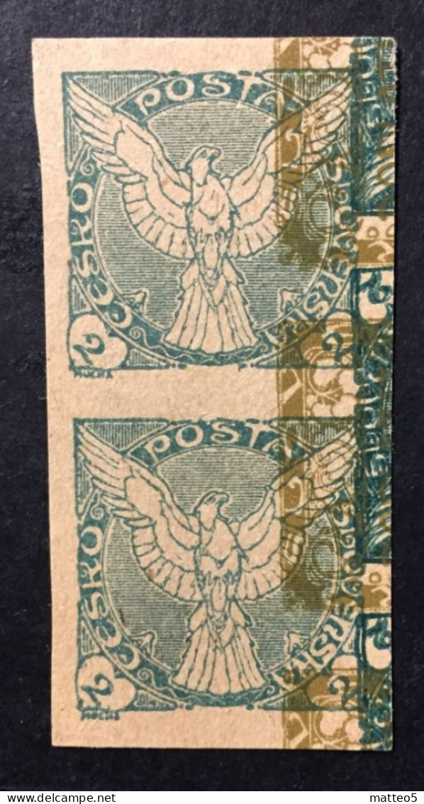 1918  Czechoslovakia - Newspaper Stamps Falcon In Flight - Variety, Double Color Printing - Unused ( Mint Hinged ) - Unused Stamps