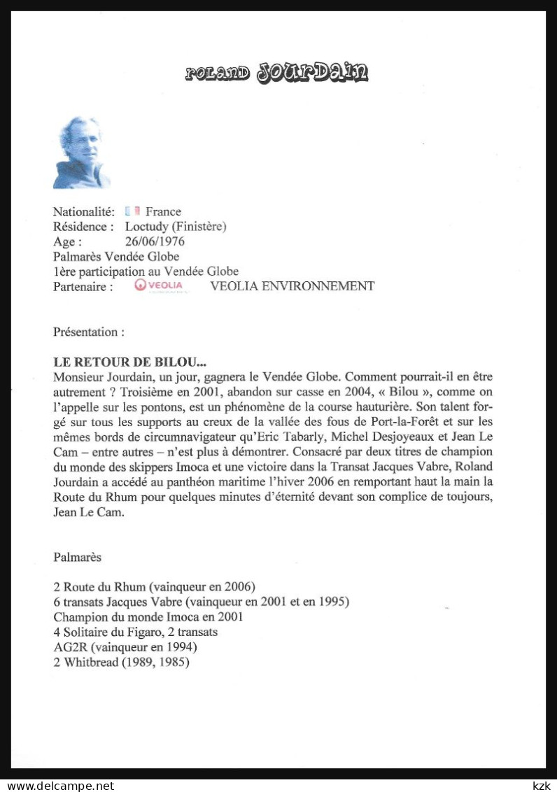 1 19	113	Vendée Globe 2008/09	-	Roland Jourdain	&	Jean Le Cam 						-	Document Imprimé Recto-verso - Vela