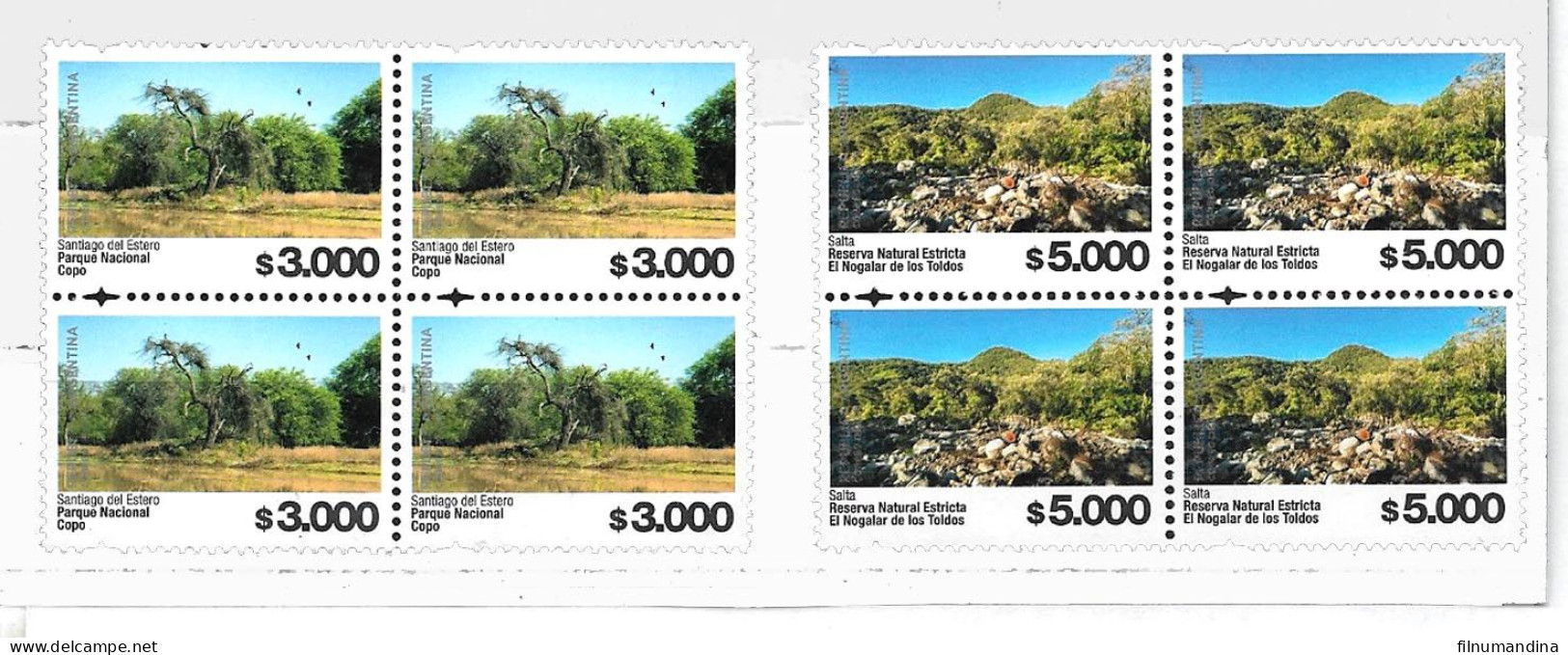 #75367 NEW ISSUE ARGENTINA 2024 NATIONAL PARK DEFINITIVES 3000-5000 PESOS BLOC OF4 NEW HIGH VALUES MNH - Environment & Climate Protection