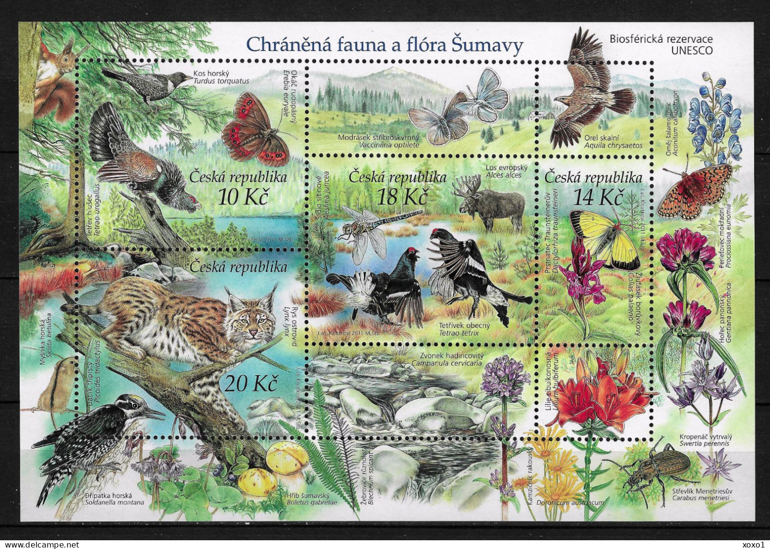 Czech Republic 2011 MiNr. (Block 46) Tschechische Republik UNESCO Birds Butterflies Flowers Mammals  S\sh   MNH** 6.00 € - UNESCO