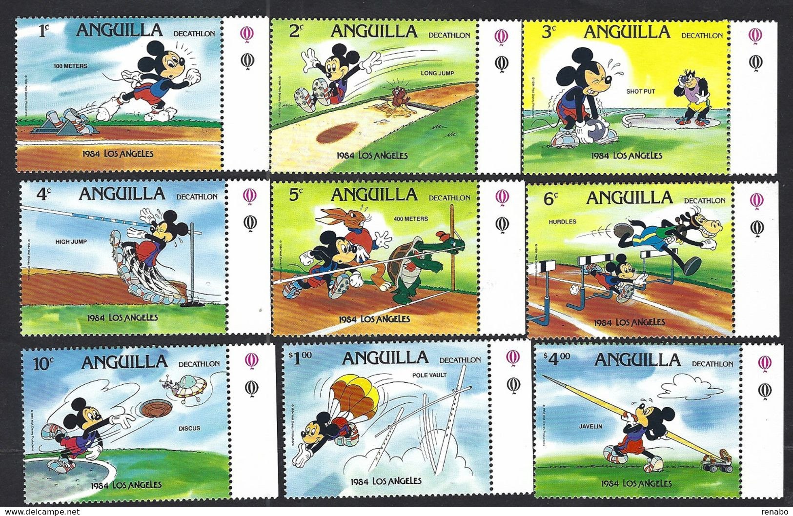 Anguilla 1984: Mickey Mouse – Decathlon “Los Angeles”; Complete Serie Of 9 Values. - Disney