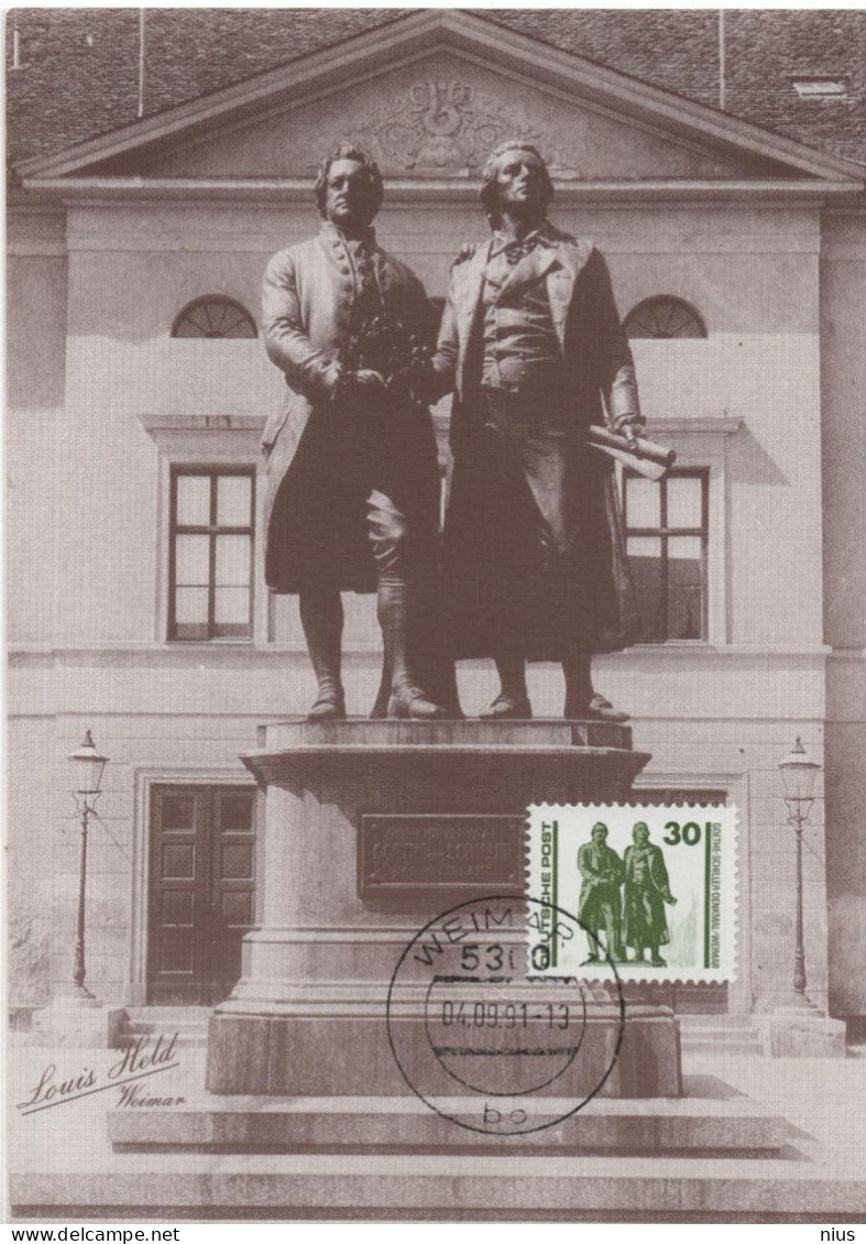 Germany Deutschland 1991 Maximum Card, Goethe Und Schiller-Denkmal Monument, Weimar - 1981-2000