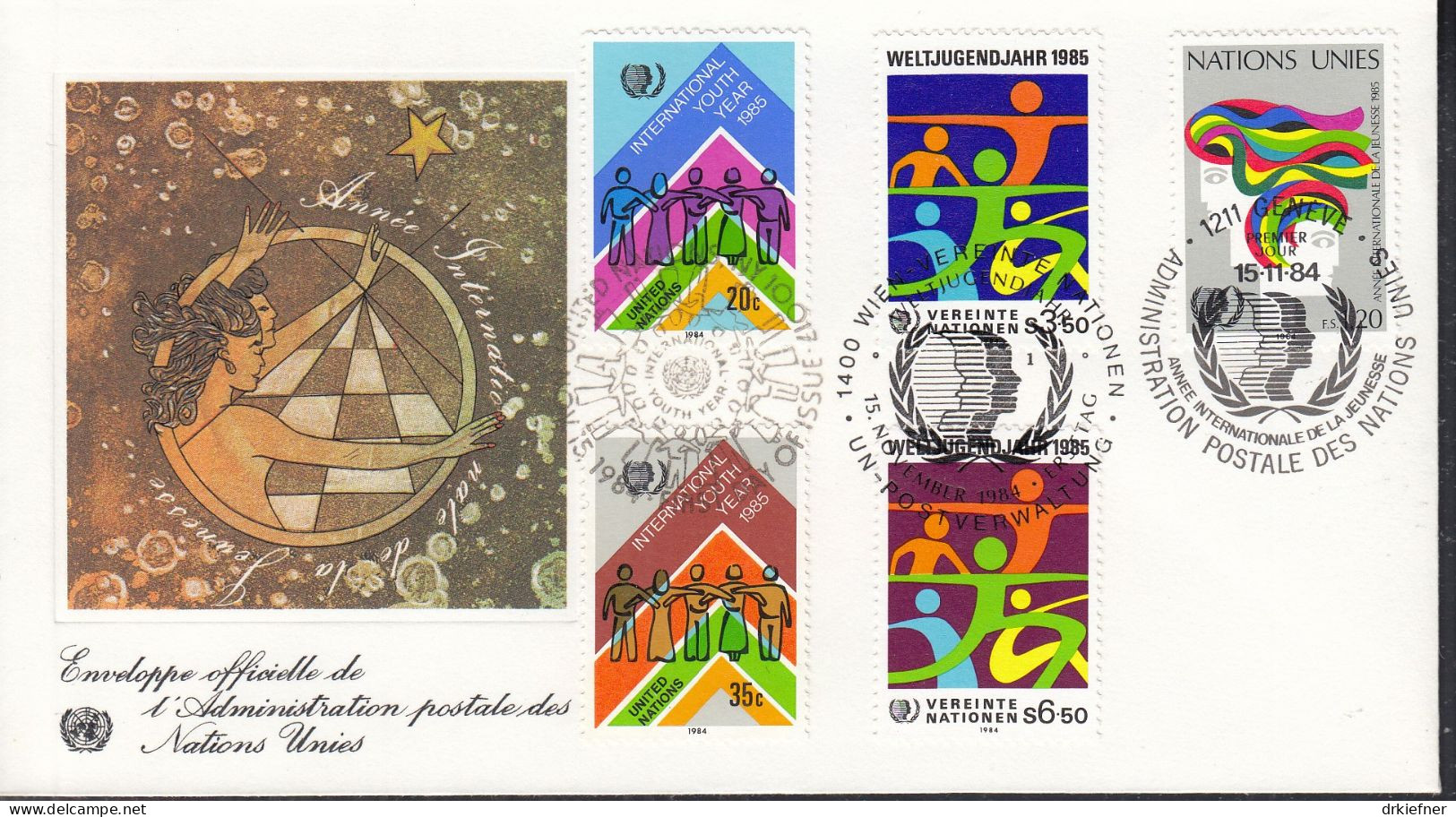 UNO NEW YORK  Trio-FDC 464-465, Mit G + W, Int. Jahr Der Jugend, 1984 - Gemeinschaftsausgaben New York/Genf/Wien