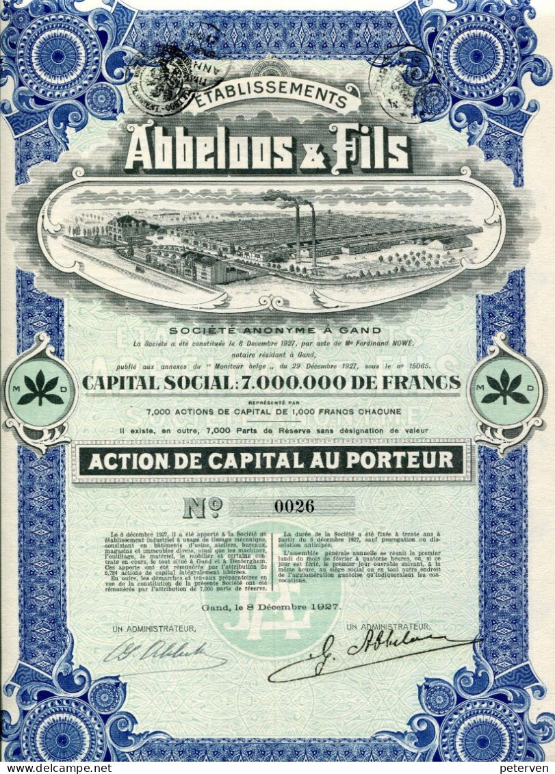 Éts. ABBELOOS &  FILS; Action De Capital (1927) - Textiel