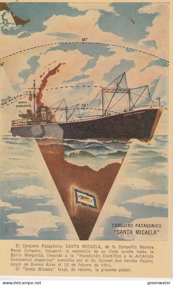 Argentina Postcard Cargo Santa Micaela Ca Base General San Martin 15.05.1951 (ZO182) - Polar Ships & Icebreakers