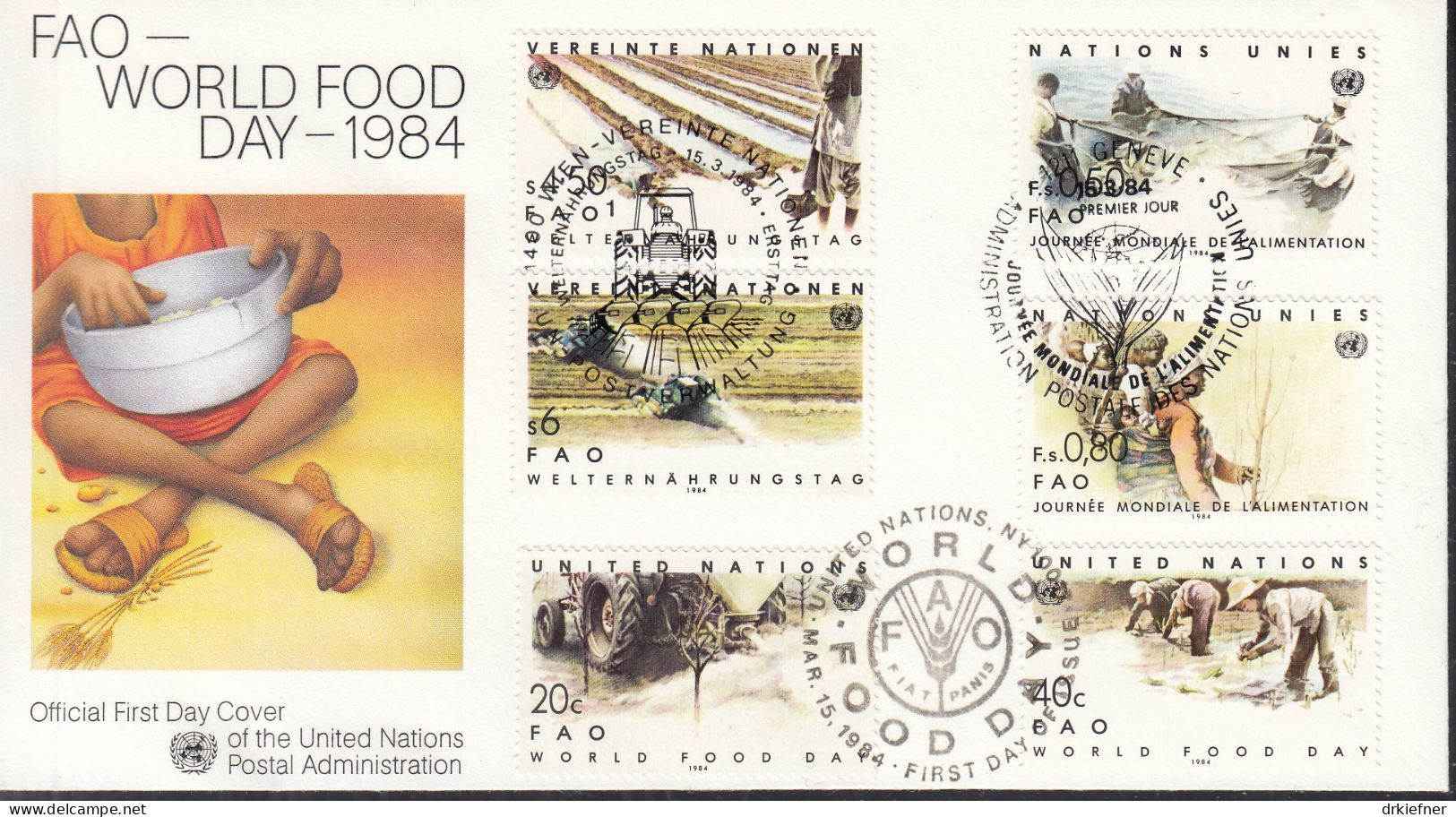 UNO NEW YORK  Trio-FDC 442-443, Mit G + W, Welternährungstag, 1984 - Gezamelijke Uitgaven New York/Genève/Wenen