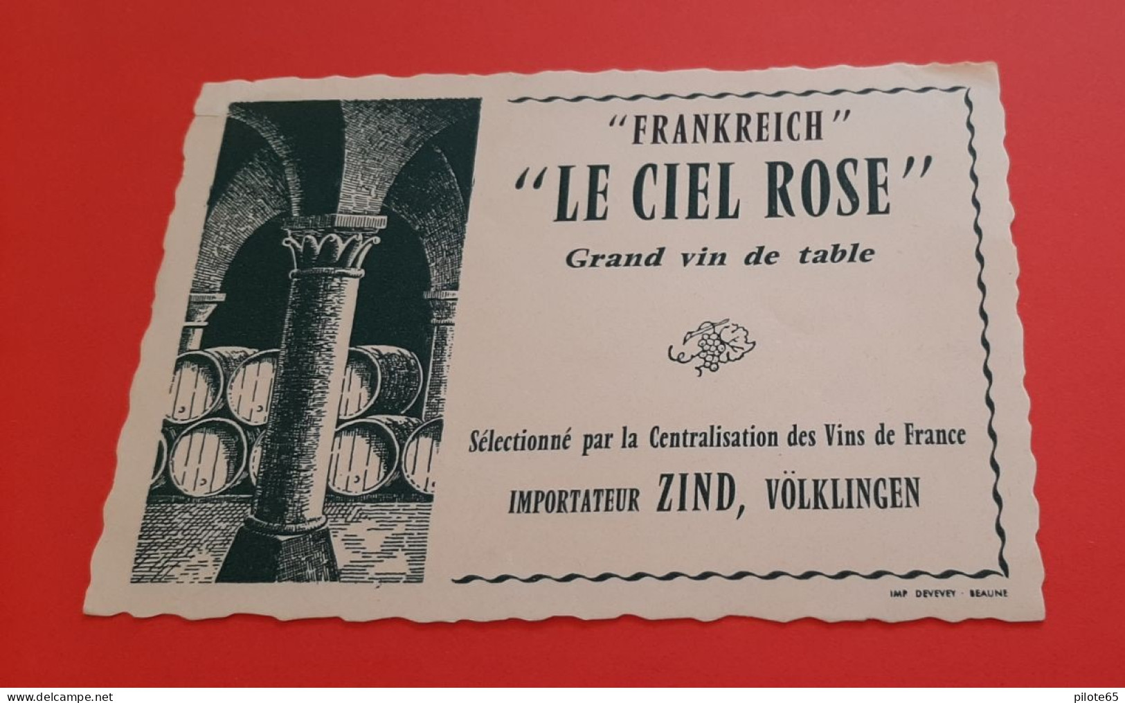 ETIQUETTE  ANCIENNE THEME ARCHITECTURE / LE CIEL ROSE / FRANKREICH / GRAND VIN DE TABLE / IMPORTATEUR ZIND, VOLKLINGEN - Altri & Non Classificati