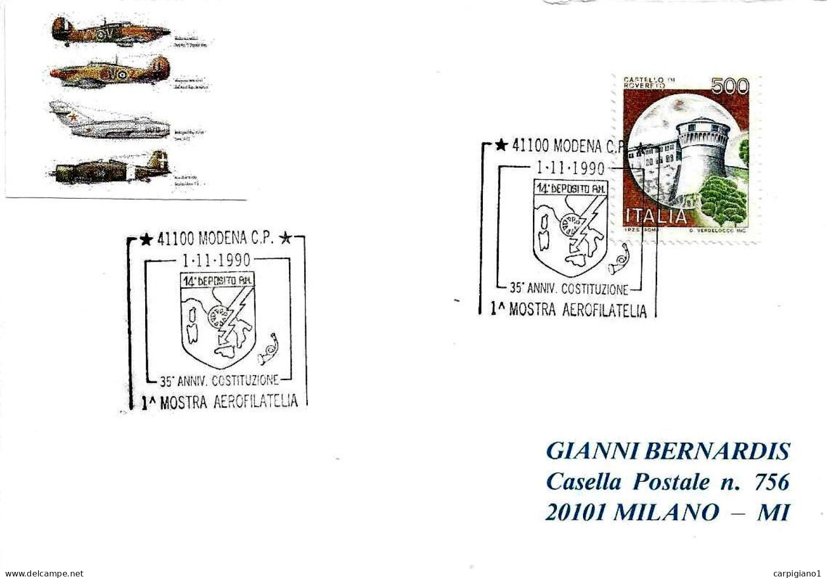 ITALIA ITALY - 1990 MODENA 35° Costituzione 14° DEPOSITO AERONAUTICA MILITARE (stemma) – 963 - 2001-10: Storia Postale