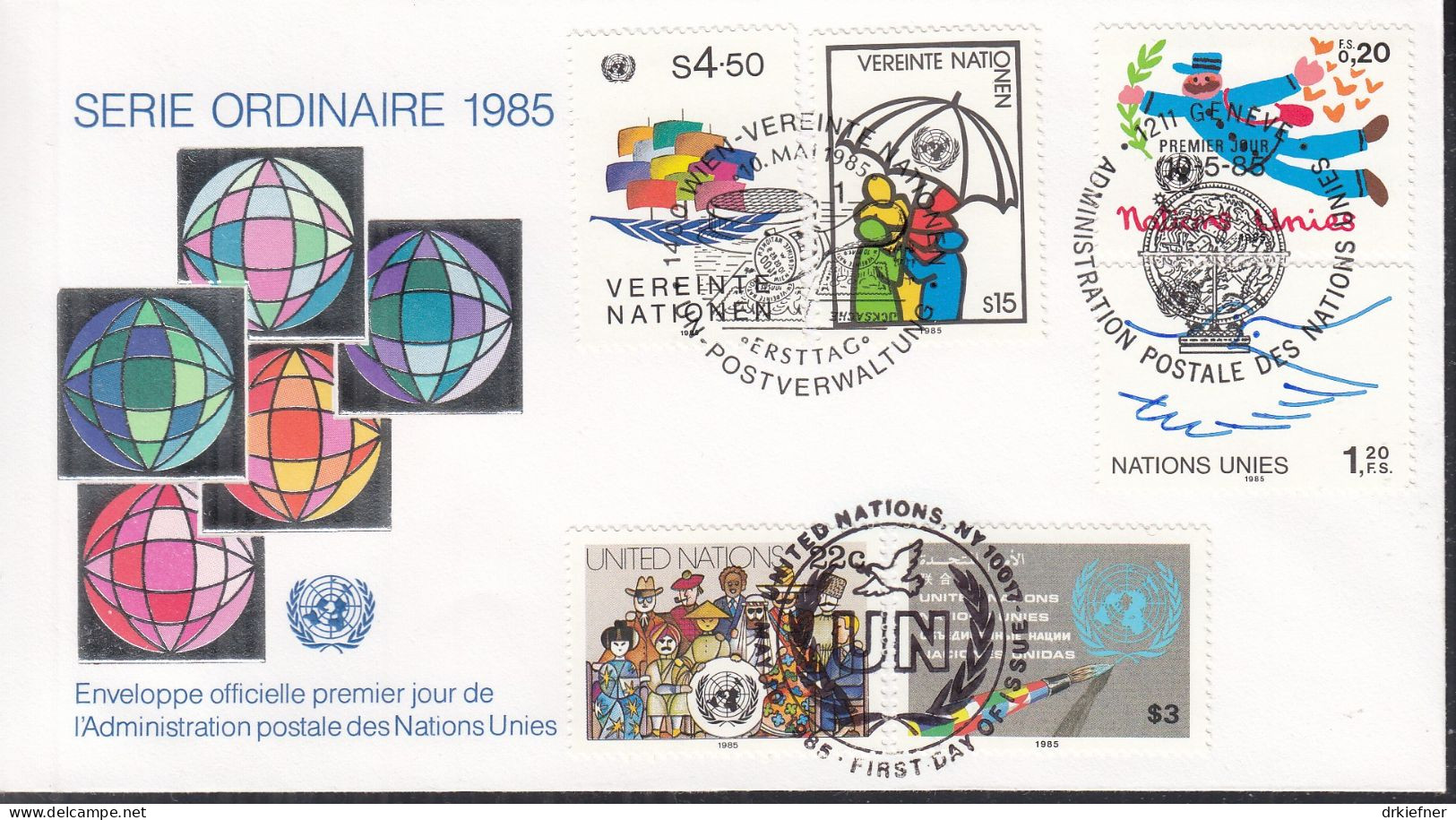 UNO NEW YORK  Trio-FDC 468-469, Mit G + W, Freimarken, 1985 - Gemeinschaftsausgaben New York/Genf/Wien