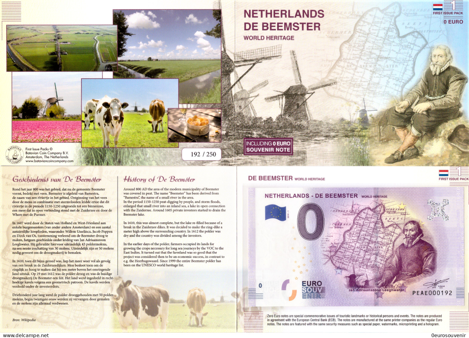 0-Euro PEAE 2019-1 NETHERLANDS DE BEEMSTER First Issue Pack No.nur Bis #250 ! - Essais Privés / Non-officiels