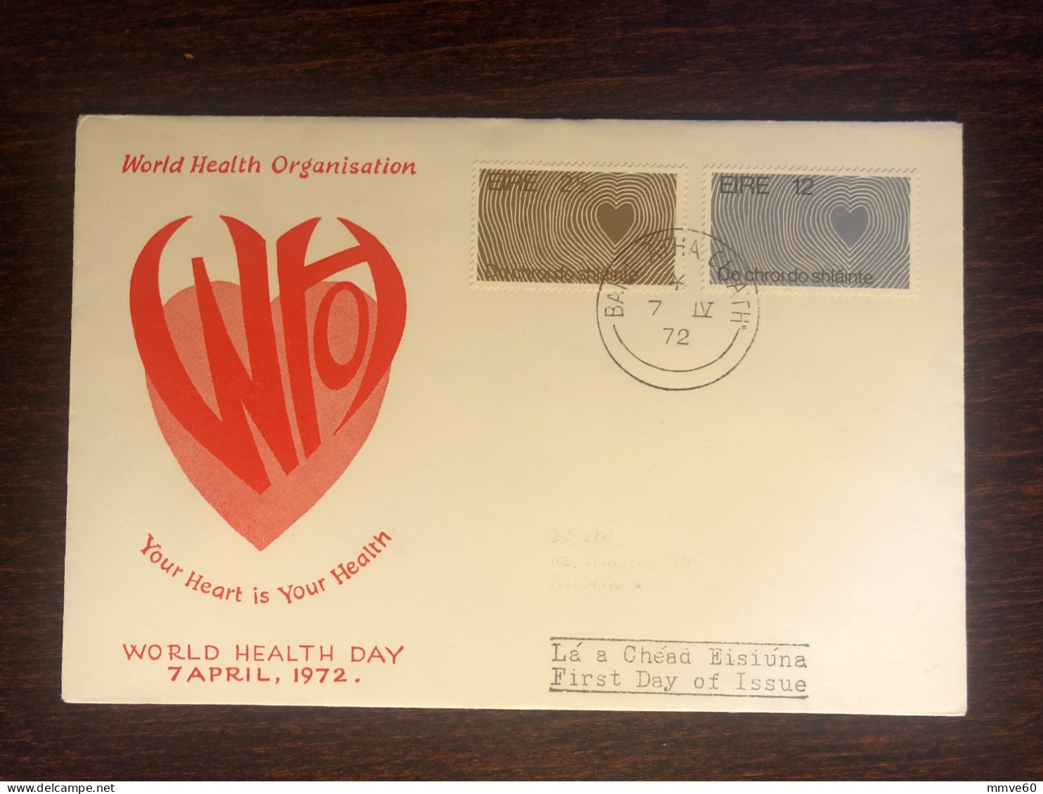 IRELAND FDC COVER 1972 YEAR CARDIOLOGY HEART WHO HEALTH MEDICINE - FDC