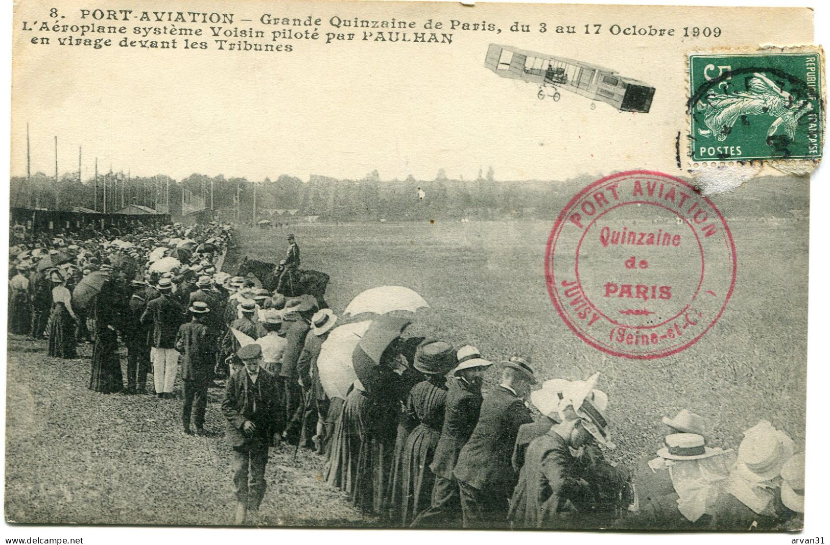 PORT AVIATION - GRANDE QUINZAINE De PARIS - Les 3 Et OCT 1909 - L' AEROPLANE SYSTME VOISIN - BEAU CACHET PORT AVIATION - Reuniones