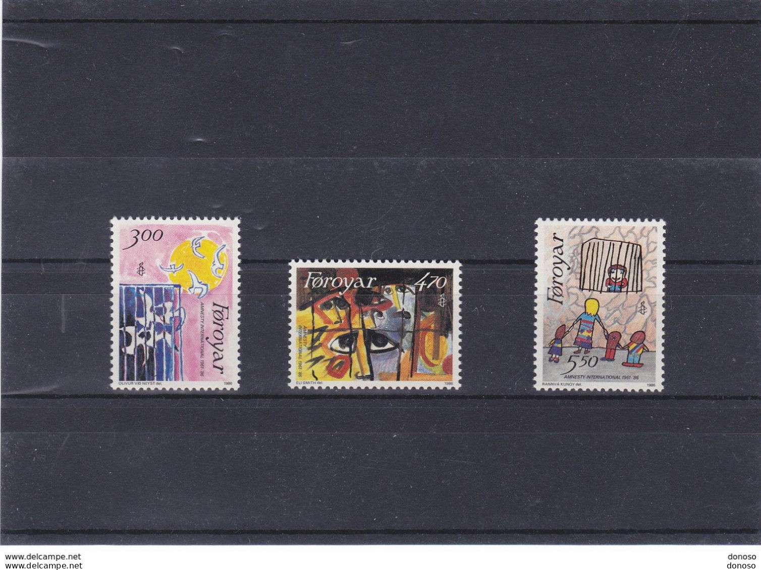 FEROE 1986 Amnesty International, Dessins Yvert 130-132, Michel 136-138 NEUF** MNH Cote 8,25 Euros - Färöer Inseln