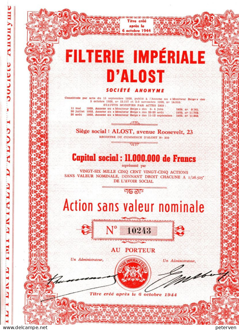 FILTERIE IMPÉRIALE D'ALOST - Textiel