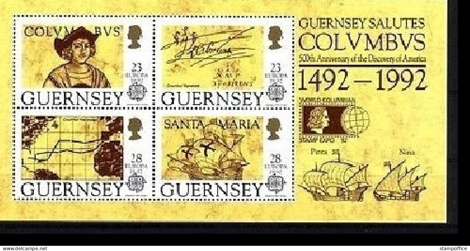 GUERNSEY BLOCK 8 I POSTFRISCH(MINT) EUROPA 1992 COLUMBUS AUFDRUCK STAMP EXPO 92 CHICAGO - 1992