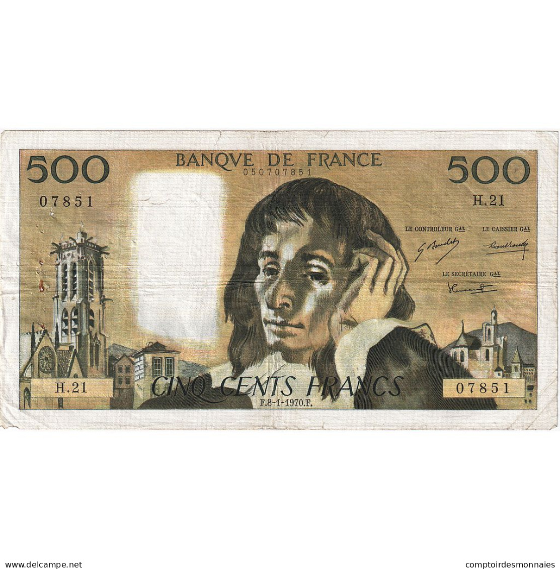 France, 500 Francs, Pascal, 1970, H.21, TB+, Fayette:71.5, KM:156a - 500 F 1968-1993 ''Pascal''
