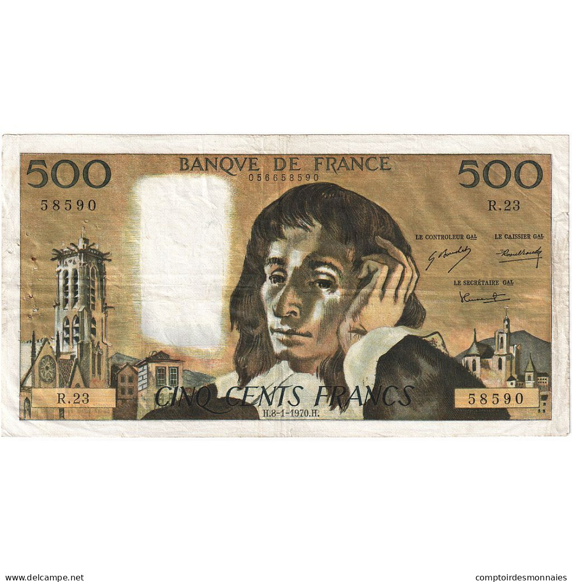 France, 500 Francs, Pascal, 1970, R.23, TB+, Fayette:71.5, KM:156a - 500 F 1968-1993 ''Pascal''