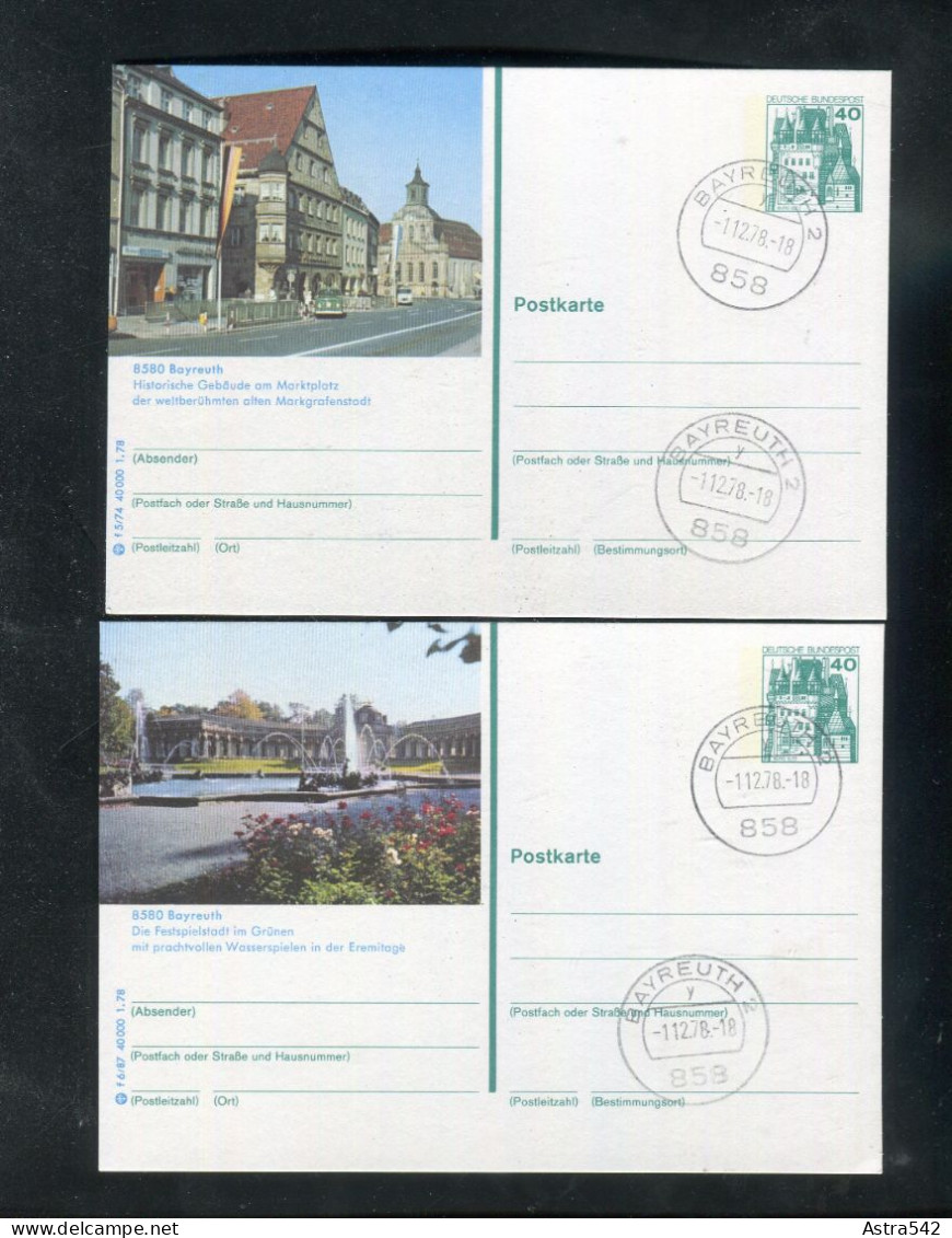 "BUNDESREPUBLIK DEUTSCHLAND" 1978, 2 Bildpostkarten Je Mit Bildgleichem Stempel Ex "BAYREUTH" (A0057) - Cartes Postales Illustrées - Oblitérées