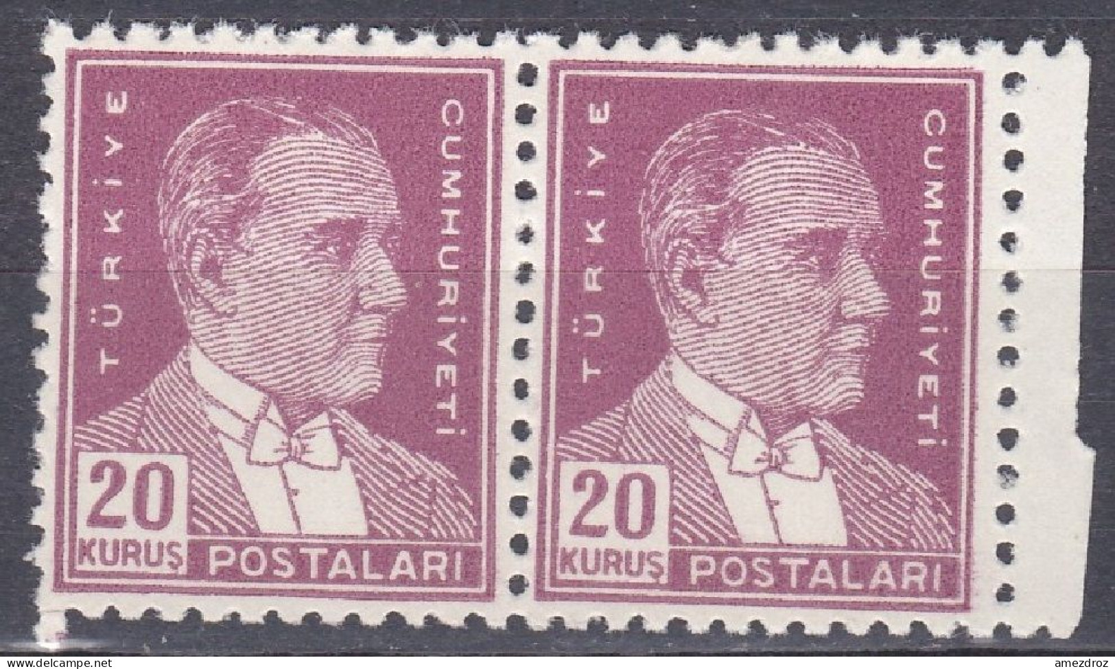 Turquie 1954 NMH Ataturk ** 20 Kurus Pourpe En Paire (A4) - Unused Stamps