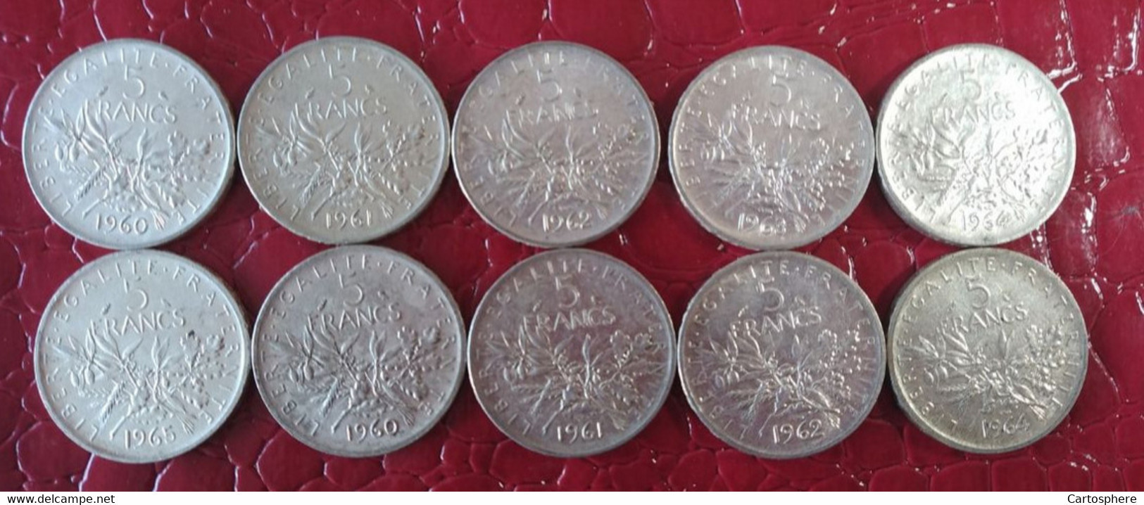 SEMEUSE 10 PIECES  DE 5 FRANCS F ARGENT TBE 1960 A 1965 VOIR DESCRIPTION - 5 Francs