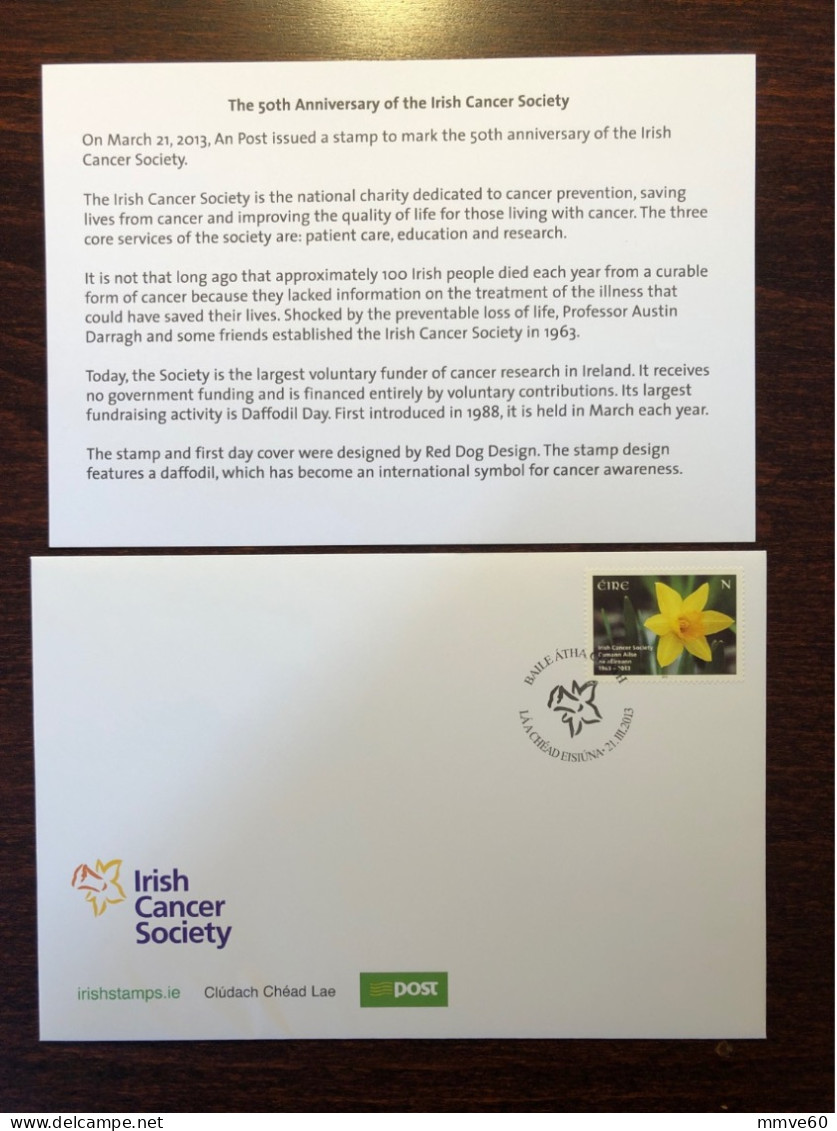 IRELAND FDC COVER 2013 YEAR ONCOLOGY CANCER HEALTH MEDICINE STAMPS - FDC