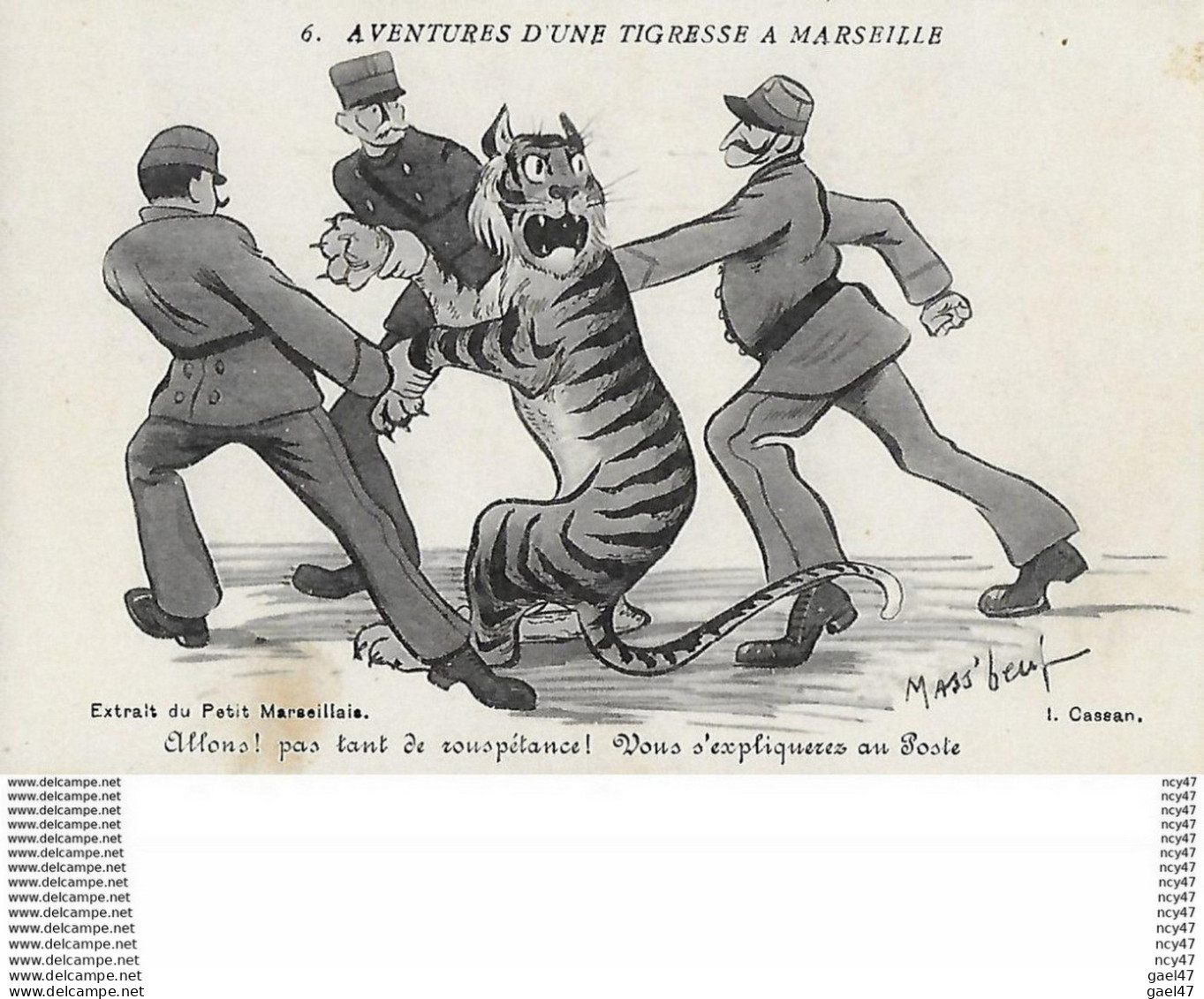 CPA HUMOUR.  Illustrateur  MASS' BOEUF.  Aventures D'une Tigresse à Marseille N°6 .  .CO 082 - Mass'Boeuf