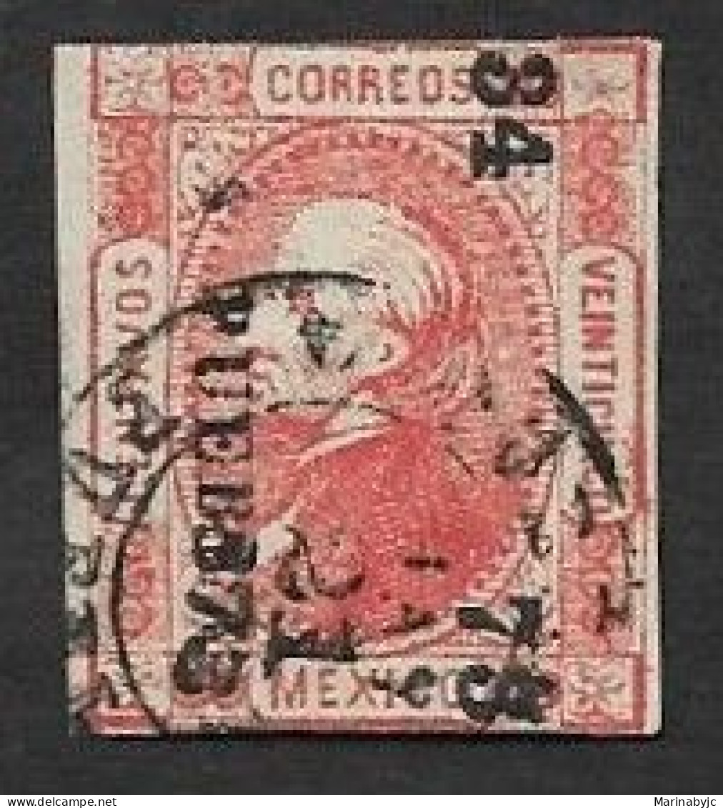 SE)1872 MEXICO, HIDALGO 25C SCT95 IMPERFORATE, WITH PUEBLA DISTRICT, USED - Mexico