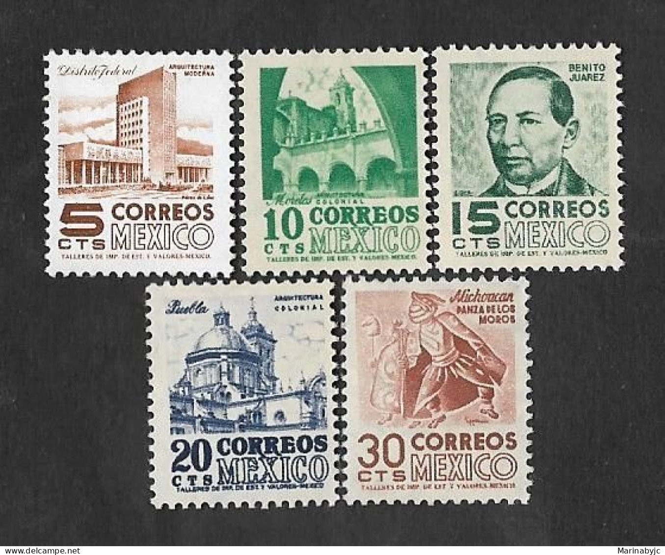 SE)1954-67 MEXICO, EDIFICIO MODERNO 5C SCT857 WMK. 279, MORELOS CONVENT 10C SCT876, BENITO JUAREZ 15C SCT877, CATEDRAL - - Mexico