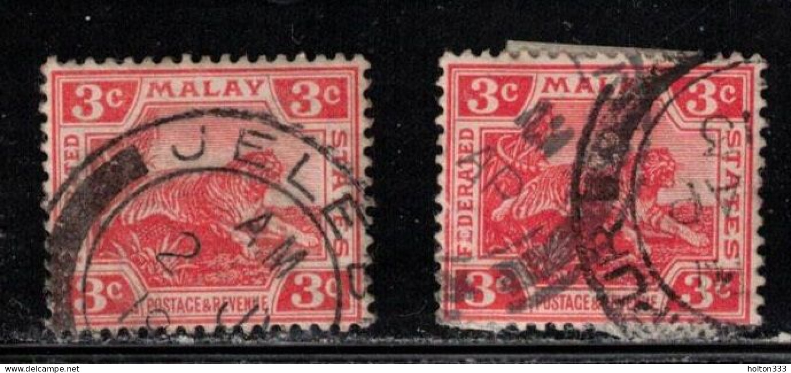 MALAYA Scott # 48 Used X 2 - Tiger - Federated Malay States