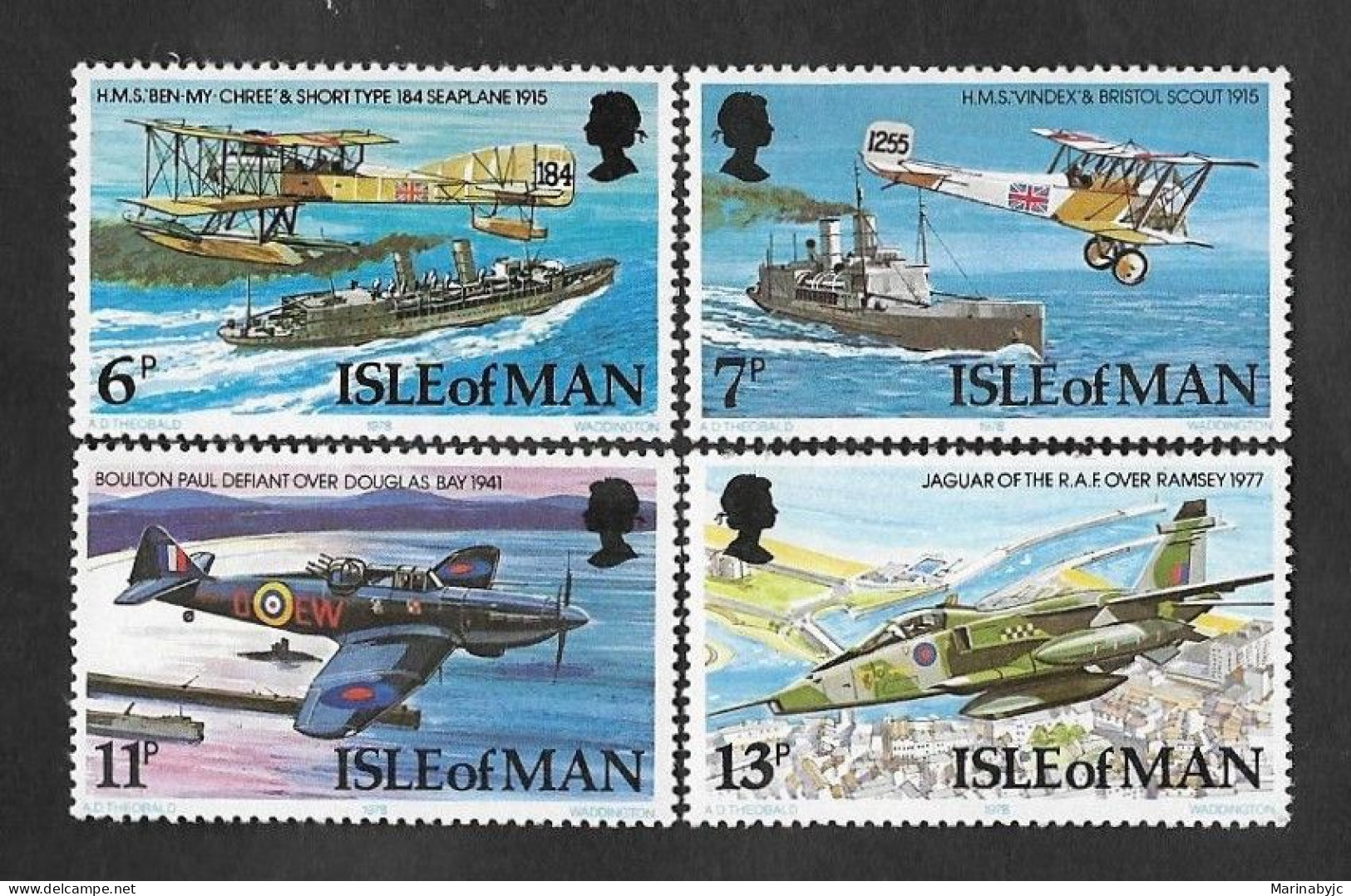 SE)1978 ISLE OF MAN, 60TH ANNIVERSARY OF THE ROYAL AIR FORCE, AIRCRAFT, 4 STAMPS MNH - Man (Insel)