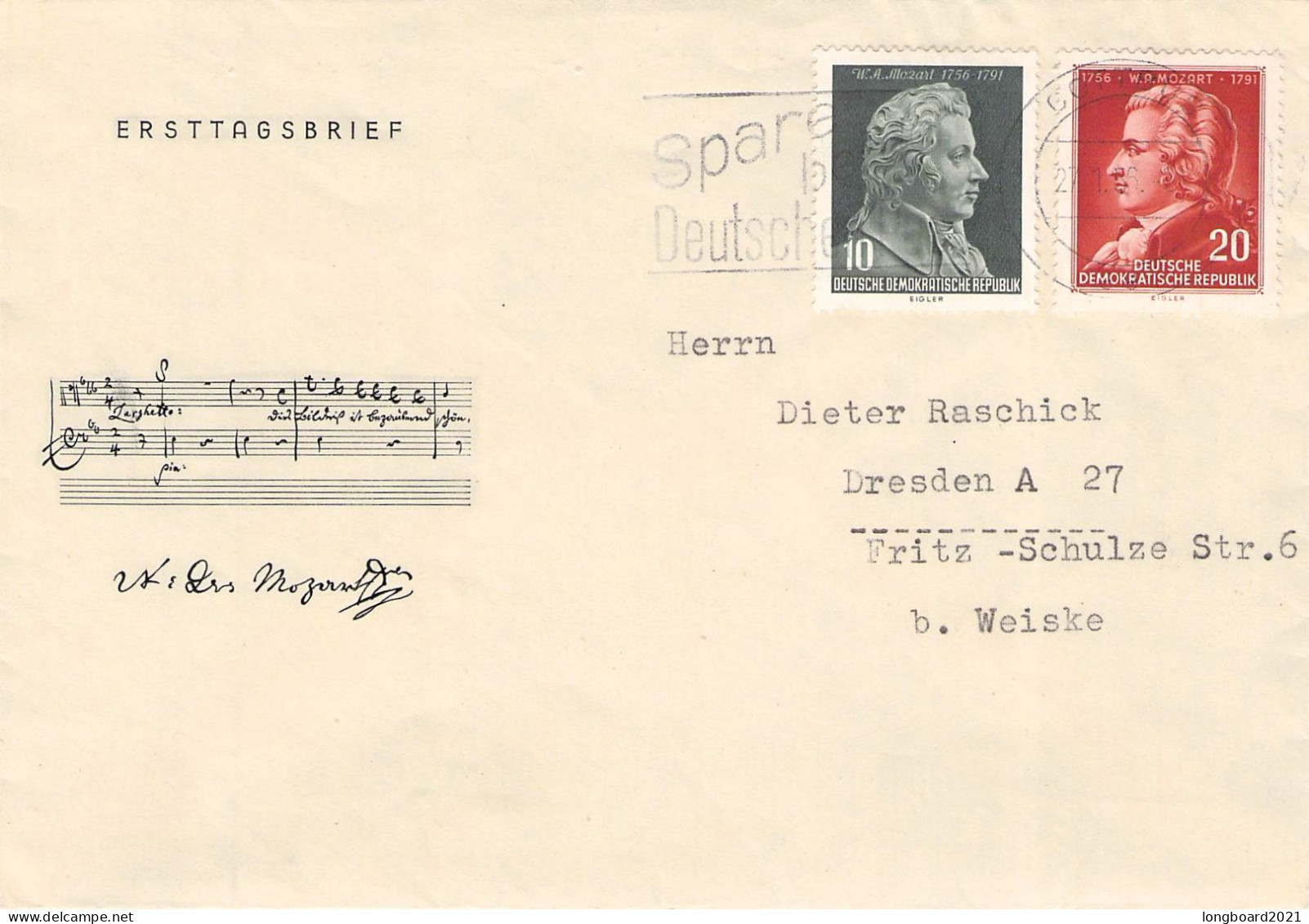 DDR - FDC 1956 MOZART Mi 510/11 - 6156 - 1950-1970