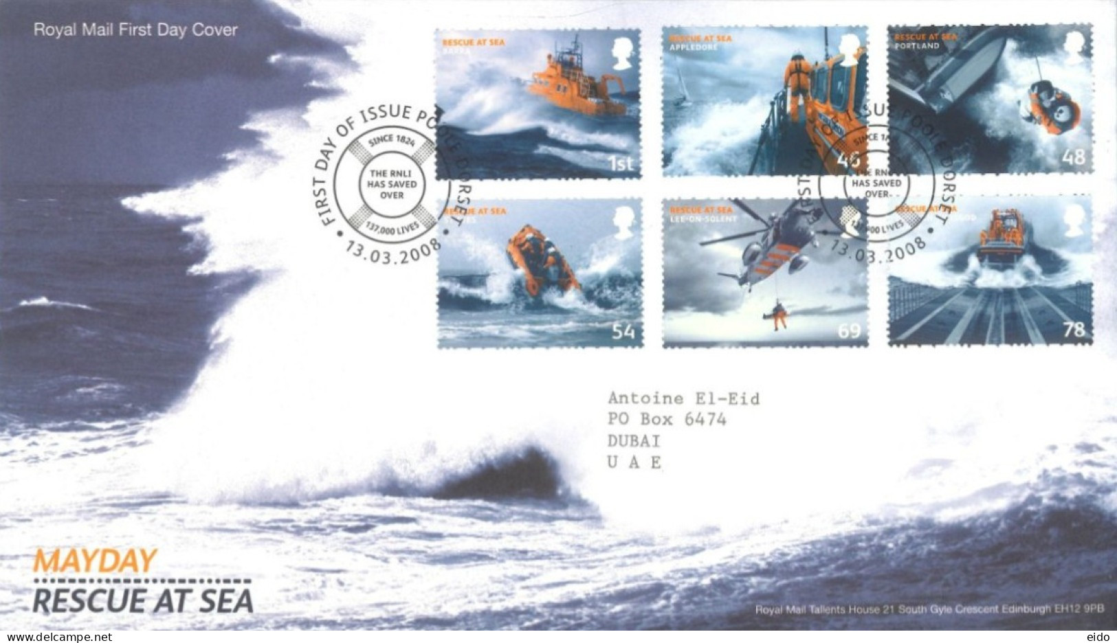GREAT BRITAIN - 2008, FDC STAMPS OF THE MAYDAY RESCUE AT SEA. - Lettres & Documents