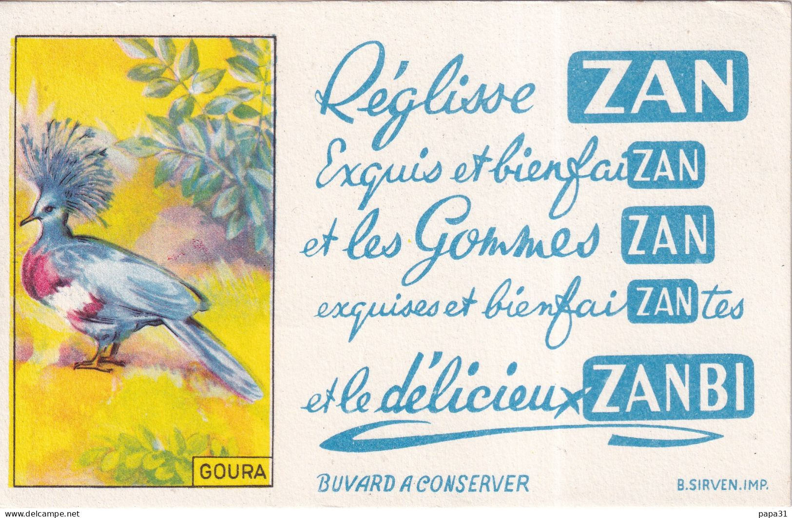 Buvard ZAN Réglise ZAN Exquis Et Bien FaisanZAN Série  Oiseau GOURA - Süssigkeiten & Kuchen