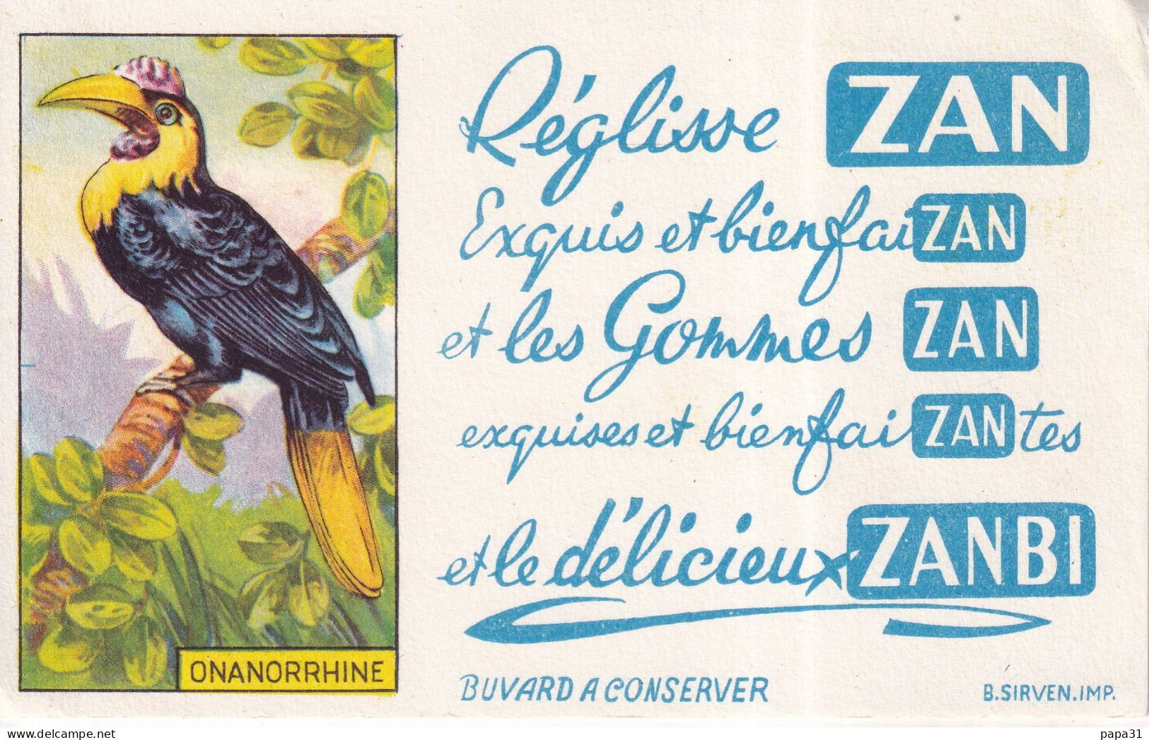 Buvard ZAN Réglise ZAN Exquis Et Bien FaisanZAN Série  Oiseau  ONANORRHINE - Süssigkeiten & Kuchen