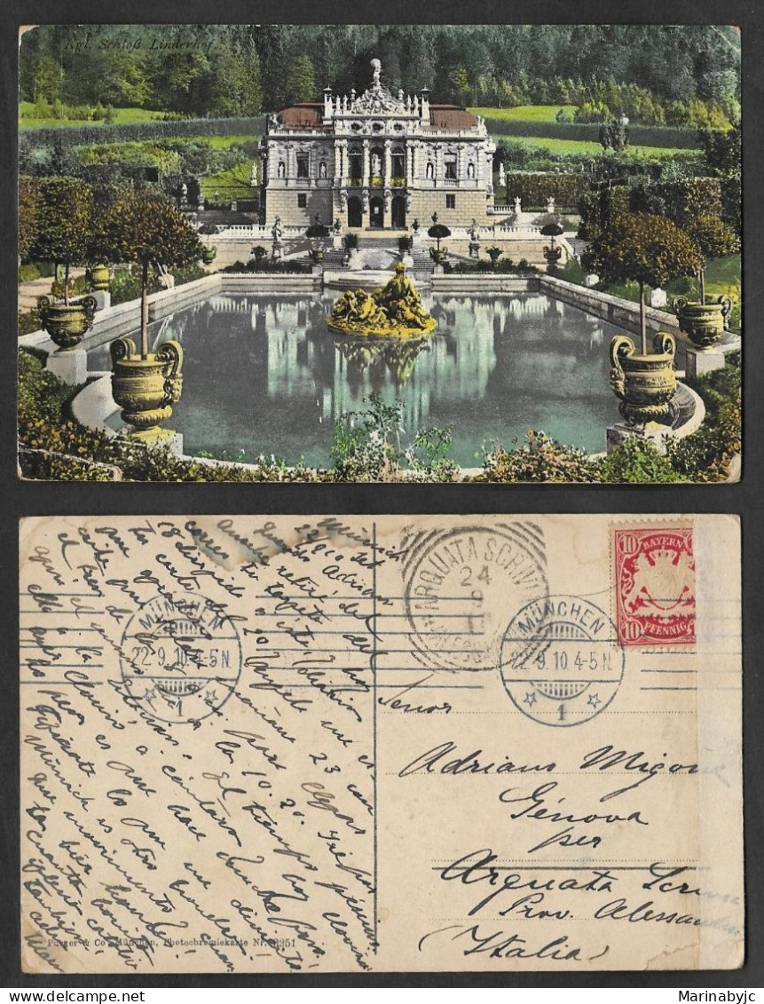 SE)1922 GERMANY, POSTCARD ETTAL PALACE, LINDERHOF, COAT OF ARMS, CIRCULATED FROM MUNICH TO ITALY, VF - 1922-1923 Emissions Locales