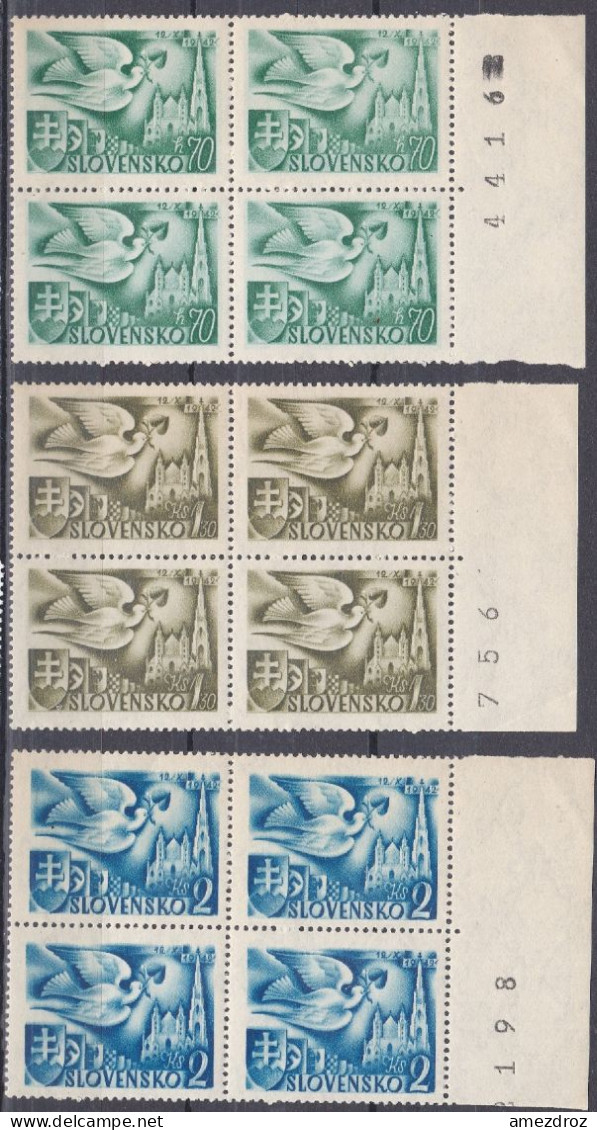 Slovaquie 1942 * - Congrès Postal Européen - Colombe De La Paix Et Cathédrale Saint-Étienne Blocs De 4 (A) - Nuevos