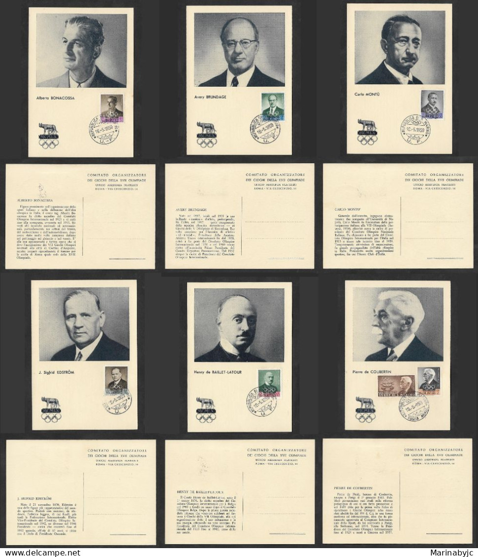 SE)1959 SAN MARINO, 6 MAXIMUM CARDS COMMITTEE OF ORGANIZERS OF THE 18TH OLYMPIC MEDALISTS, XF - Neufs
